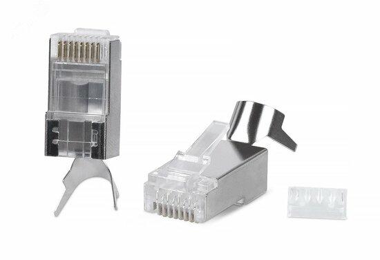 Фото №2 Коннектор RJ-45(8P8C) под витую пару, категория 6, экранированный, универсальный (для одножильного и многожильного кабеля), для проводников с толщиной по изоляции до 1.35 мм, со вставкой (8P8C-SH-C6(1.35)-TWP)