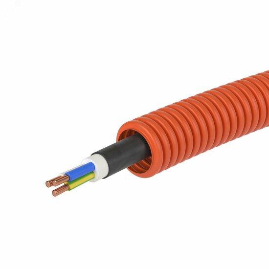 Фото №4 Труба ПНД гибкая гофрированная д.16мм с кабелем ГОСТ+ ВВГнгLS 3х1.5(100м) оранжевая (7L916100)