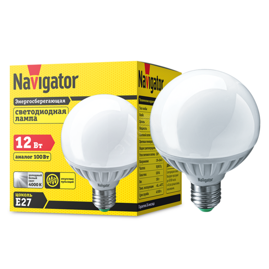 Фото №2 Лампа светодиодная LED 12вт Е27 белый шар (61279 NLL-G95)