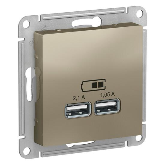 Фото №2 Розетка ATLASDESIGN USB 5В 1 порт x 2,1 А 2 порта х 1,05 А механизм шампань (ATN000533)