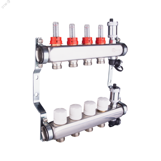 Фото №2 Группа коллекторная со встроенными расходомерами в сборе 1' х 4 выхода евроконус 3/4' из нержавеющей стали (02702)