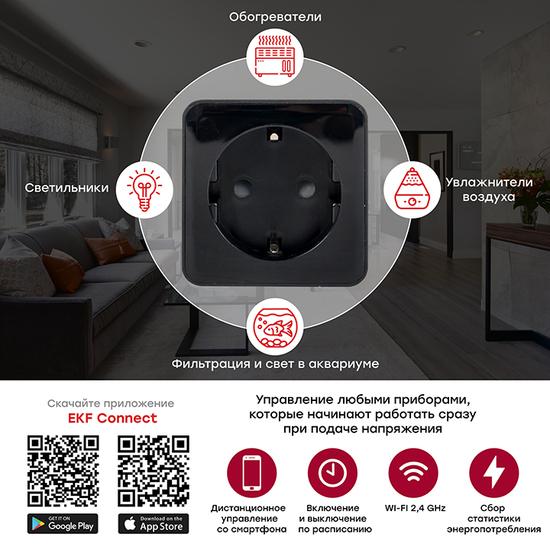 Фото №4 Умная розетка EKF Сonnect PRO Wi-Fi черная (RCS-2-WF)