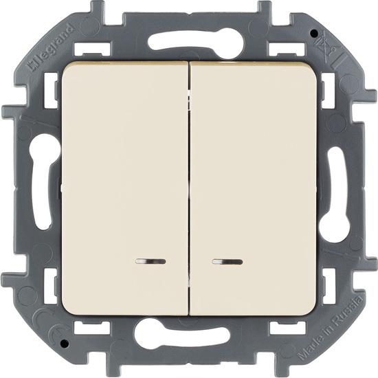 Фото №2 Выключатель двухклавишный с подсветкой/индикацией INSPIRIA 10 AX 250 В~ слоновая кость (673631)