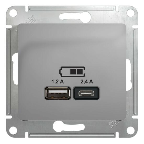 Фото №2 GLOSSA USB РОЗЕТКА A+С, 5В/2,4А, 2х5В/1,2 А, механизм, АЛЮМИНИЙ (GSL000339)