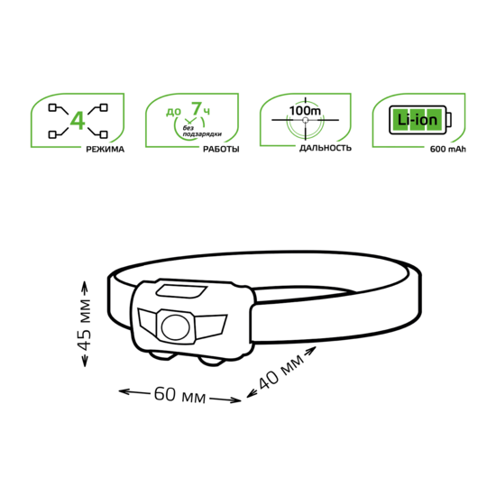 Фото №8 Фонарь налобный LED 3 Вт 130 Лм Li-ion 600mAh модель GFL405 Gauss (GF405)