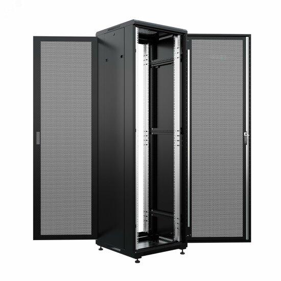 Фото №3 Шкаф напольный универсальный серверный NTSS R 22U 600х600мм, 4 профиля 19, двери перфорированная и перфорированная, боковые стенки съемные, регулируемые опоры, разобранный, черный RAL 9005 (NTSS-R22U6060PD/PD-BL)