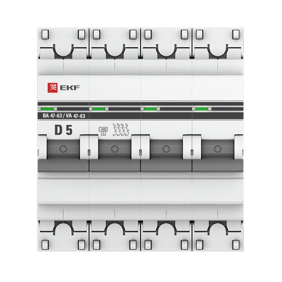 Фото №3 Выключатель автоматический четырехполюсный 5А D ВА47-63 4.5кА PROxima (mcb4763-4-05D-pro)