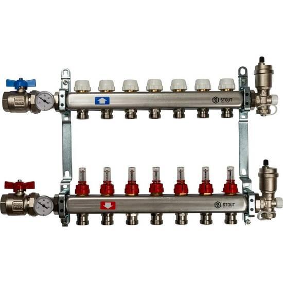 Фото №2 Коллектор STOUT из нержавеющей стали в сборе с расходомерами 7 выходов (SMS 0907 000007)