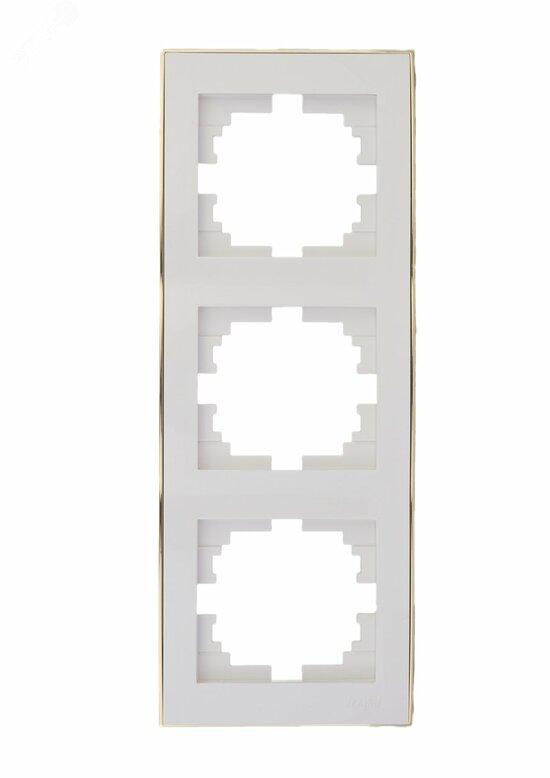 Фото №2 Рамка RAIN 3-ая вертикальная белая с боковой вставкой золото (703-0226-153)