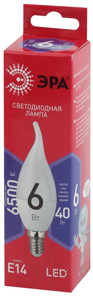 Фото №3 Лампа светодиодная LED BXS-6W-865-E14 R  (диод, свеча на ветру, 6Вт, хол, E14) (10/100/2800) ЭРА (Б0045344)