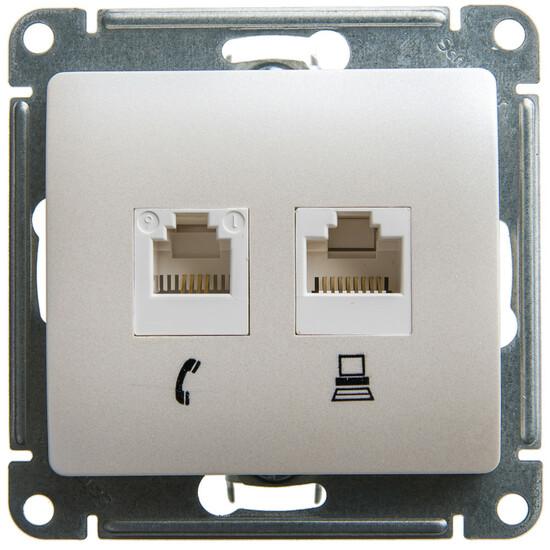 Фото №2 GLOSSA Розетка двойная RJ11+RJ45 категория 5E перламутр в рамку (GSL000685)
