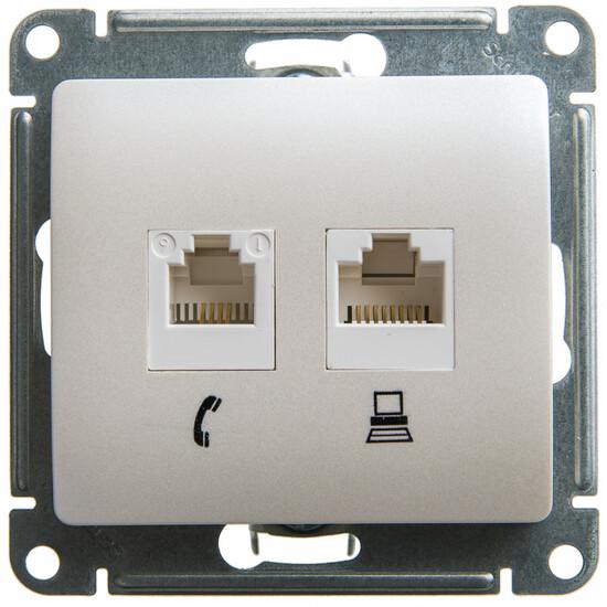 Фото №3 GLOSSA Розетка двойная RJ11+RJ45 категория 5E перламутр в рамку (GSL000685)