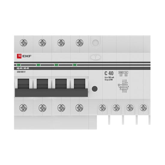 Фото №3 Дифференциальный автомат АД-4 S 40А/300мА (хар. C, AC, электронный, защита 270В) 4,5кА EKF PROxima (DA4-40-300S-pro)