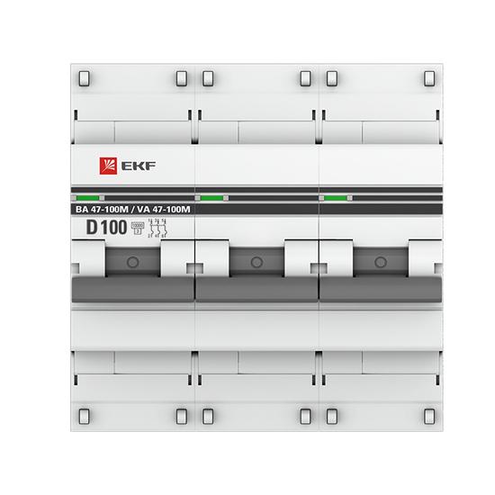 Фото №4 Автоматический выключатель 3P 100А (D) 10kA ВА 47-100M c электромагнитным расцепителем EKF PROxima (mcb47100m-3-100D-pro)