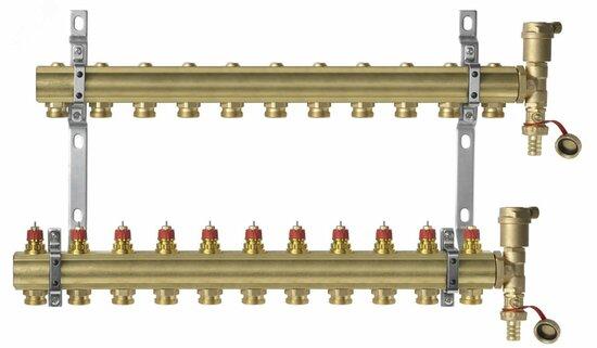 Фото №2 Коллекторная группа 1' х 11 выходов 3/4' с преднастройкой с воздухоотводчиками FHF-11 set (088U0711)