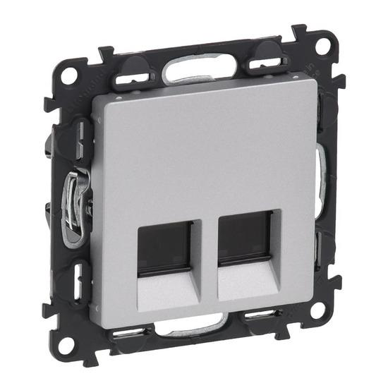 Фото №2 Valena LIFE Розетка информационная двойная RJ45 категория 5е UTP с лицевой панелью алюминий (753641)