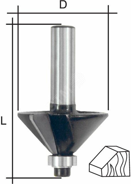 Фото №2 Фреза кромочная конусная с нижним подшипником, угол 45 гр, DxL = 25 х 50 мм (36687)