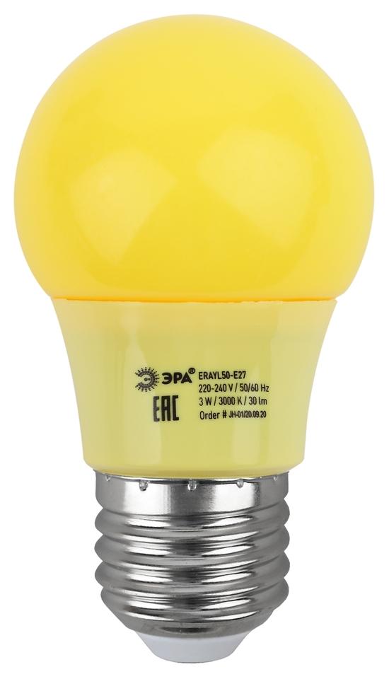 Фото №4 Лампа светодиодная для Белт-Лайт диод. груша желт., 13SMD, 3W, E27  ERAYL50-E27 ЭРА LED A50-3W-E27 ЭРА (Б0049581)