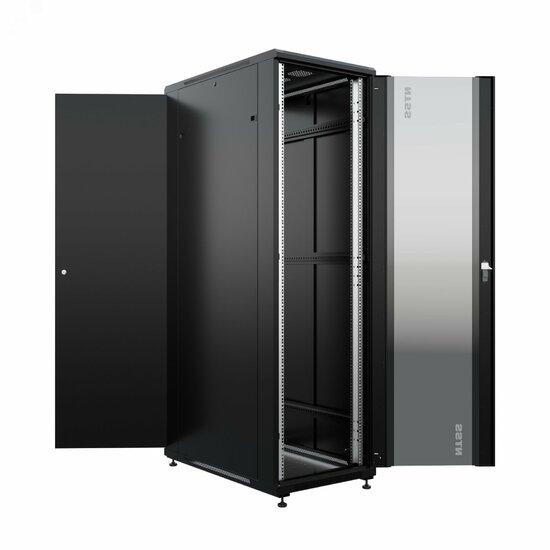 Фото №3 Шкаф напольный универсальный серверный NTSS R 42U 600х1000мм, 4 профиля 19, двери стекло и сплошная металл, боковые стенки съемные, регулируемые опоры, разобранный, черный RAL 9005 (NTSS-R42U60100GS-BL)