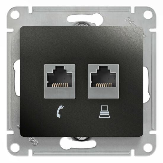 Фото №2 GLOSSA Розетка двойная RJ11+RJ45 категория 5E антрацит в рамку (GSL000785)