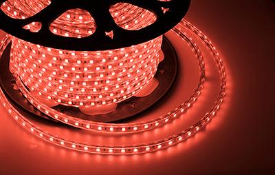 Фото №2 Лента уличная LED герметичная в силиконовой оболочке 220В 10х7мм IP65 SMd3528 60 диодов/метр красный (бухта 100м) (142-601)