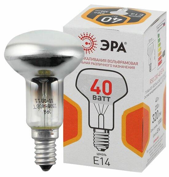 Фото №2 Лампа накаливания ЭРА R50 рефлектор 40Вт 230В E14 цв. упаковка (Б0039140)