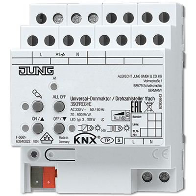 Фото №2 KNX универсальный диммер, 1 канал 20-500 W/VA (3901REGHE)