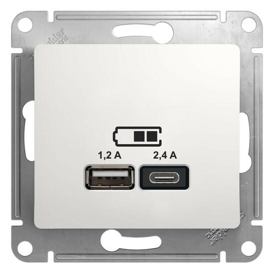 Фото №2 GLOSSA USB РОЗЕТКА A+С, 5В/2,4 А, 2х5В/1,2 А, механизм, БЕЛЫЙ (GSL000139)