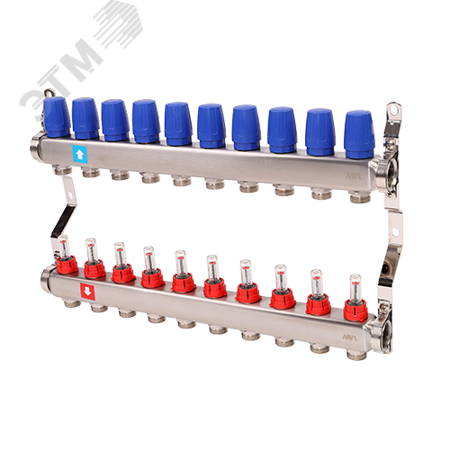 Фото №2 Коллекторная группа с расходомерами 1' х 10 выходов 3/4' НР евроконус (MS.510.06)