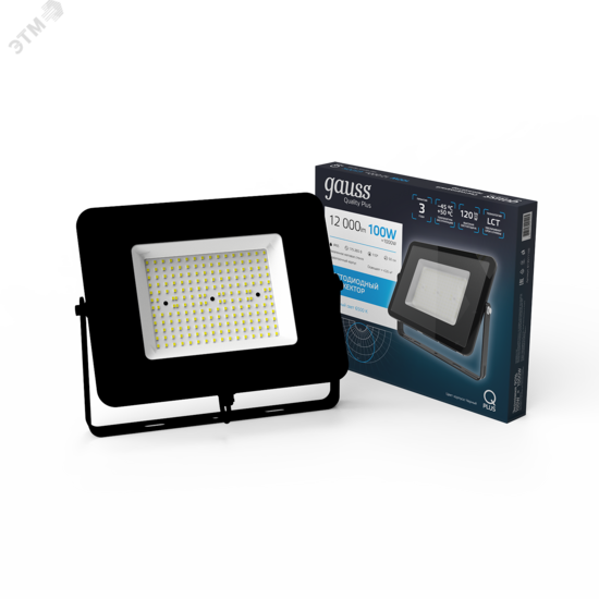 Фото №3 Прожектор светодиодный ДО-100 Вт 12000 Лм 6500К 175-265 В IP65 черный LED Qplus Gauss (613511100)