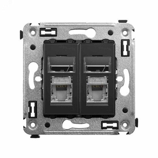 Фото №2 Компьютерная розетка RJ-45 в стену, кат.5e двойная экранированная,''Avanti'', ''Черный матовый'' (4412364)