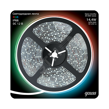 Фото №2 Лента светодиодная LED 5050/60-SMD 14.4W 12V DC RGB IP66 5м (311000414)