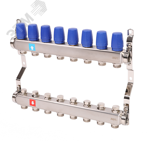 Фото №2 Коллекторная группа с ручными регулировочными клапанами 1' х 8 выходов 3/4' НР евроконус (MS.408.06)