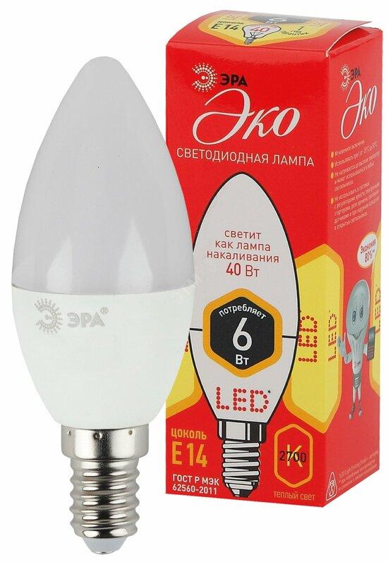 Фото №2 Лампа светодиодная ECO LED B35-6W-827-E14 (диод, свеча, 6Вт, тепл, E14 (10/100/3500) ЭРА (Б0020618)