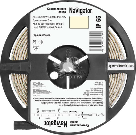 Фото №2 Лента светодиодная LEDх120/м 5м 9.6Вт/м 12В IP65 теплый белый (71411 NLS-3528)