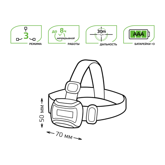 Фото №8 Фонарь налобный LED 3 Вт 180 Лм 3xААА модель GFL307 Gauss (GF307)