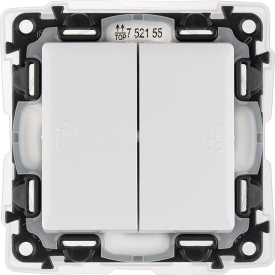 Фото №2 Valena LIFE IP44 Выключатель двухклавишный 10А 250В IP44 с лицевой панелью Безвинтовые зажимы Белый (752155)
