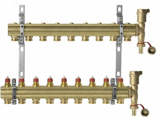 Фото №2 Коллекторная группа 1' х 9 выходов 3/4' с преднастройкой с воздухоотводчиками FHF-9 set (088U0709)