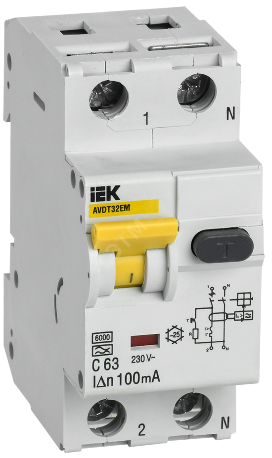 Фото №2 Выключатель автоматический дифференциального тока АВДТ32EM C63 100мА IEK (MVD14-1-063-C-100)