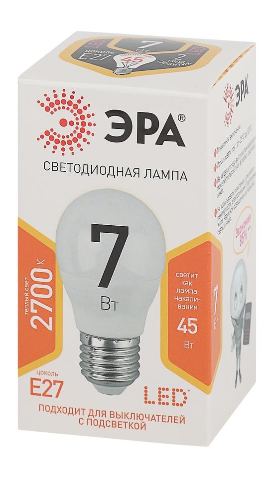 Фото №3 Лампа светодиодная Эра LED P45-7W-827-E27 (диод, шар, 7Вт, тепл, E27) (Б0020550)