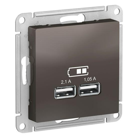 Фото №2 Розетка ATLASDESIGN USB 5В 1 порт x 2,1 А 2 порта х 1,05 А механизм мокко (ATN000633)