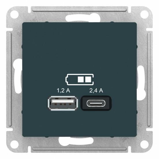 Фото №2 РОЗЕТКА USB ATLASDESIGN A+С, 5В/2,4 А, 2х5В/1,2 А, механизм, ИЗУМРУД (ATN000839)