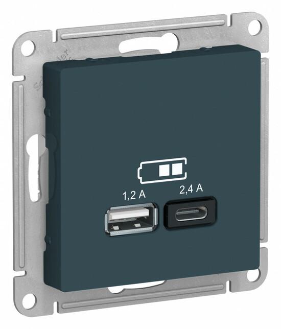 Фото №3 РОЗЕТКА USB ATLASDESIGN A+С, 5В/2,4 А, 2х5В/1,2 А, механизм, ИЗУМРУД (ATN000839)