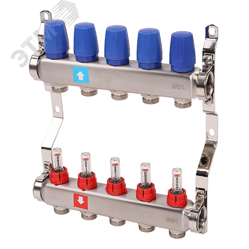 Фото №2 Коллекторная группа с расходомерами 1' х 5 выходов 3/4' НР евроконус (MS.505.06)