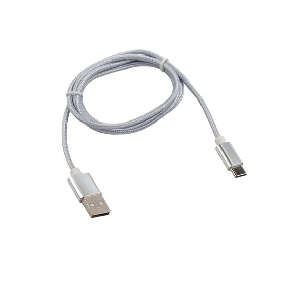 Фото №2 Кабель USB-Type-C, 2A, nylon, silver, 1m (etm18-1899)