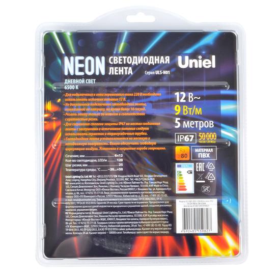 Фото №2 Светодиодная гибкая герметичная лента. NEON ULS-N01-2835-120LED/m-6mm-IP67-DC12V-9W/m-5M-6500K катушка 5м в блистере дневной белый свет 6500K (UL-00009084)