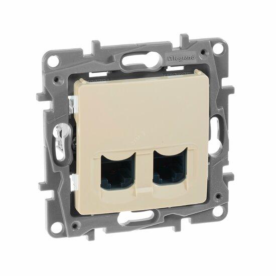 Фото №2 ETIKA Двойная розетка RJ 45 категория 6 UTP слоновая кость (672354)