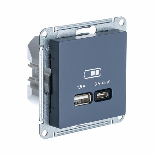 Фото №2 ATLASDESIGN USB РОЗЕТКА A + тип-C 45W высокоскор.заряд. QC,PD, механизм, ГРИФЕЛЬ (ATN000729)