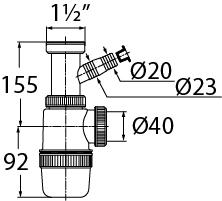 Фото №2 Сифон ЭЛИТ для моек и раковин 1'1/2 x 40 мм без выпуска с отводом для стиральной или посудомоечной машины (30980613)