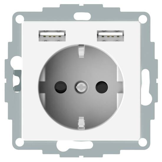 Фото №2 Розетка Schuko MERTEN SM с 2 USB c зарядным устройством 2.4 A белый (MTN2366-0319)